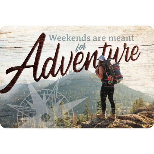 Sunshine Corner's, customizable rv and hiking decor that says, "Weekends are meant for adventure".