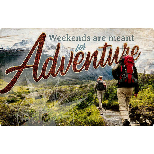 Sunshine Corner's, customizable rv and hiking decor that says, "Weekends are meant for adventure".