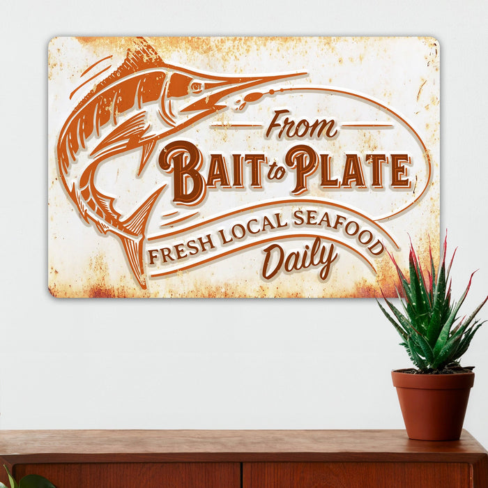 Fishing Wall Decor - Bait to Plate - Marlin - Metal Sign