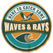 Blank Example of Sunshine Corner's customizable, aluminum composite beach house decor that says, "Here To Catch Some Waves and Rays - Est.".