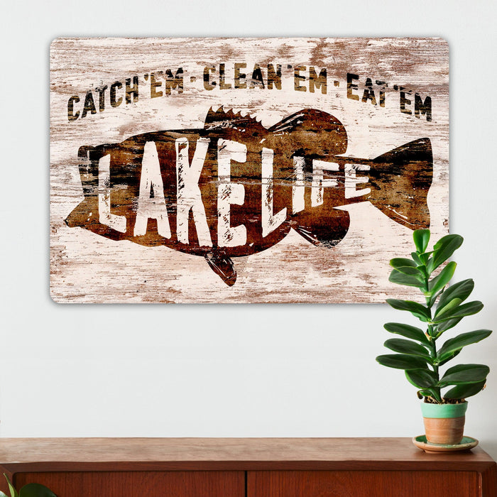 Fishing Wall Decor - Catch'em Clean'em and Eat'em - Metal Sign