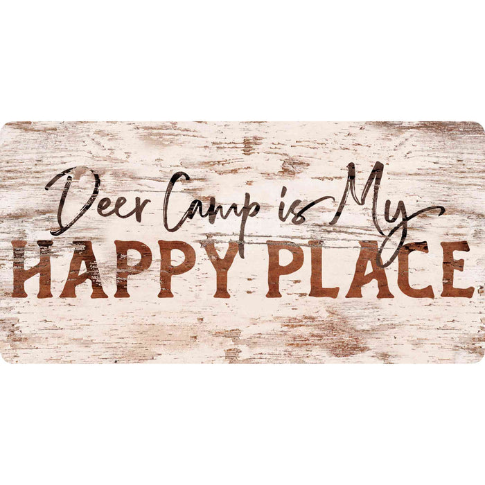 Sunshine Corner's customizable, aluminum composite hunting and deer camp sign that says, "Deer Camp is My Happy Place".