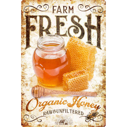 Sunshine Corner's customizable, farm fresh honey sign that says, "Farm fresh organic honey - raw and unfiltered".