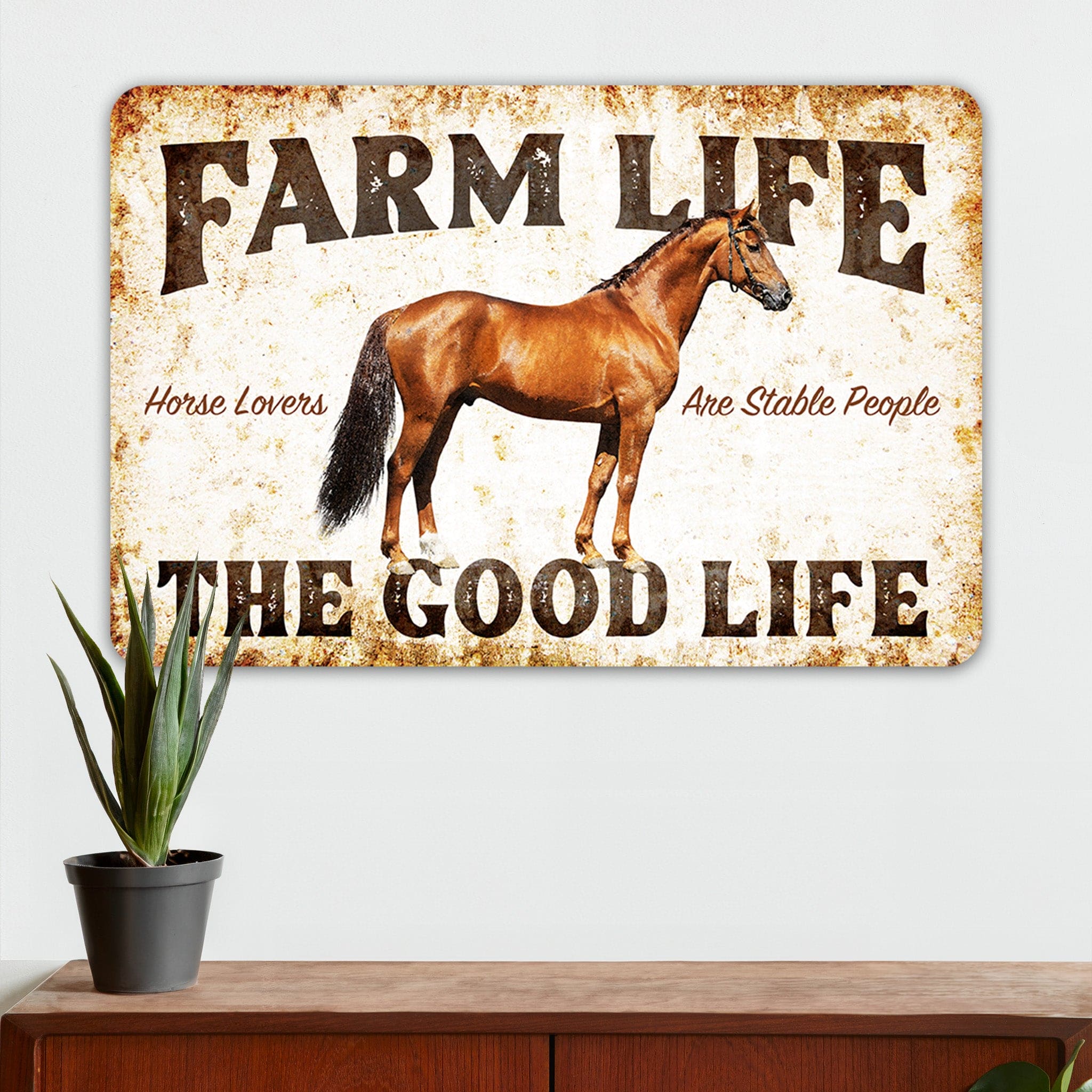 Farm Life - Horse (Brown) - Farmhouse Wall Decor - Metal Sign