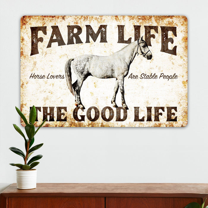 Farm Life - Horse (White) - Farmhouse Wall Decor - Metal Sign