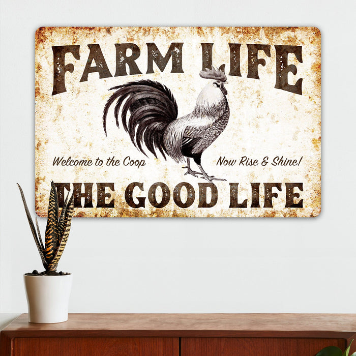 Farm Life - Rooster - Farmhouse Wall Decor - Metal Sign