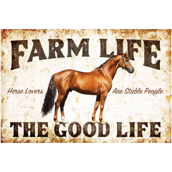 Farmhouse Wall Decor - Farm Life (Bay Horse) - Canvas Sign