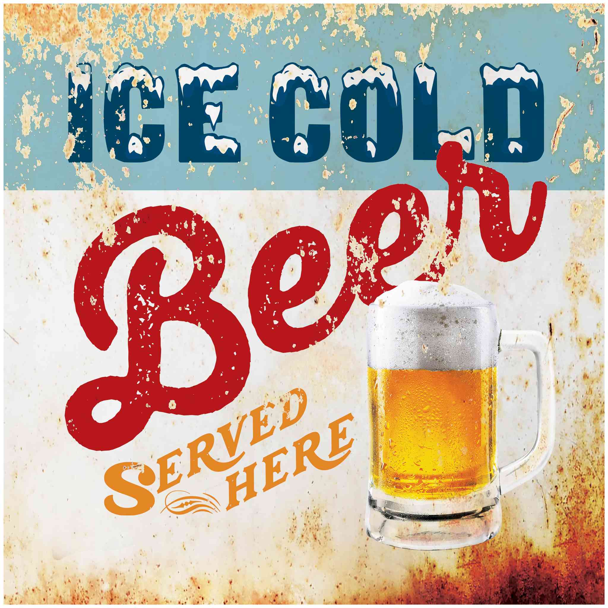 Man Cave Wall Decor - Ice Cold Beer Served Here - Canvas Sign