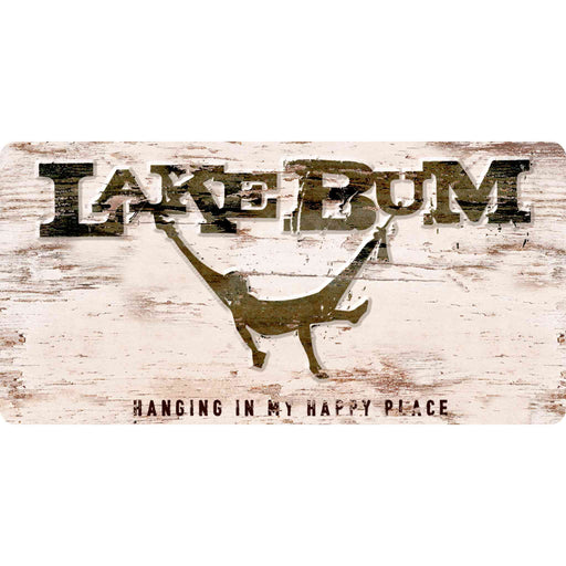Sunshine Corner's customizable, lake house decor and wall sign that says, "Lake Bum - Hanging In My Happy Place".