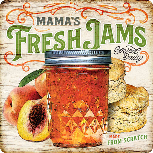 Sunshine Corner's, customizable farm kitchen sign that says, "Mama's Fresh Jams - Served daily - made from scratch".