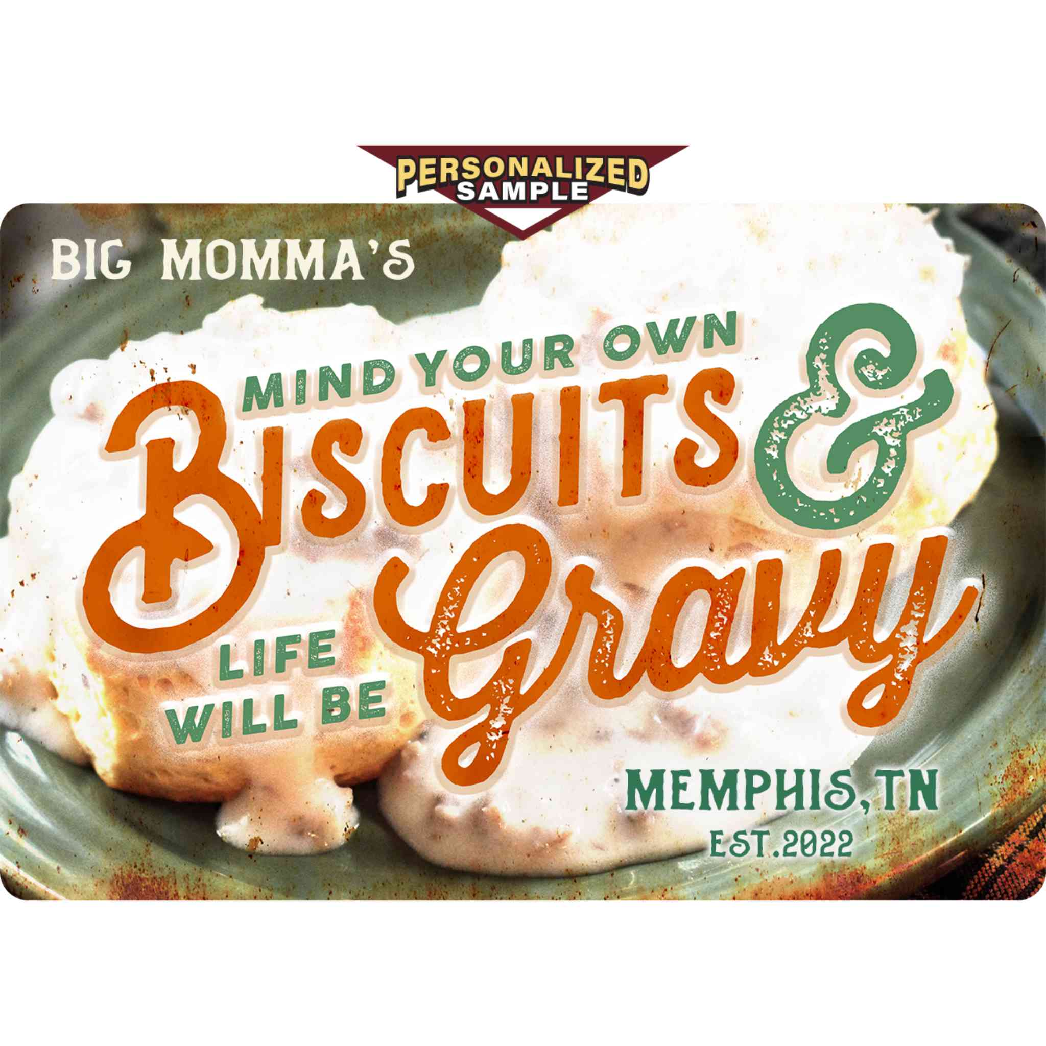 Personalized example of Sunshine Corner's, customizable farm kitchen sign that says, 