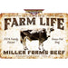 Personalized example of Sunshine Corner's customizable, farm animal decor that says, "Alabama Farm Life Miller Farms Beef - Ketchepedrakee Creek - Delta, AL - 100% Family Raised - Grass-Fed Beef".