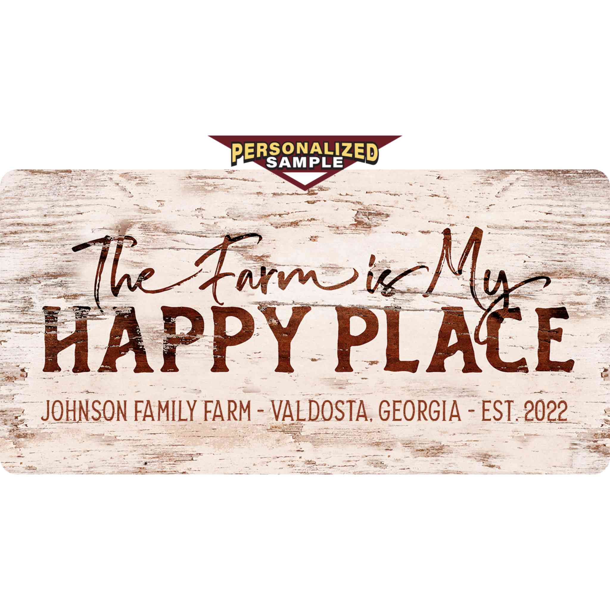 Personalized example of Sunshine Corner's, customizable farm sign that says, 