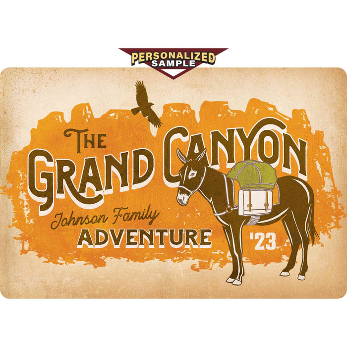 Personalized Example of Sunshine Corner's, customizable adventure decor and grand canyon sign that says, "The Grand Canyon Johnson Family Adventure".