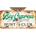 Personalized Example of Sunshine Corner's customizable, duck hunting license plate that says, "Big Cypress Hunt Club - Est. 1992".