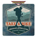 Personalized example of Sunshine Corner's, customizable adventure decor and hiking sign that says, "Take A Hike - Anderson's Family Cabin - Sevierville, Tennessee - Est. 2022".