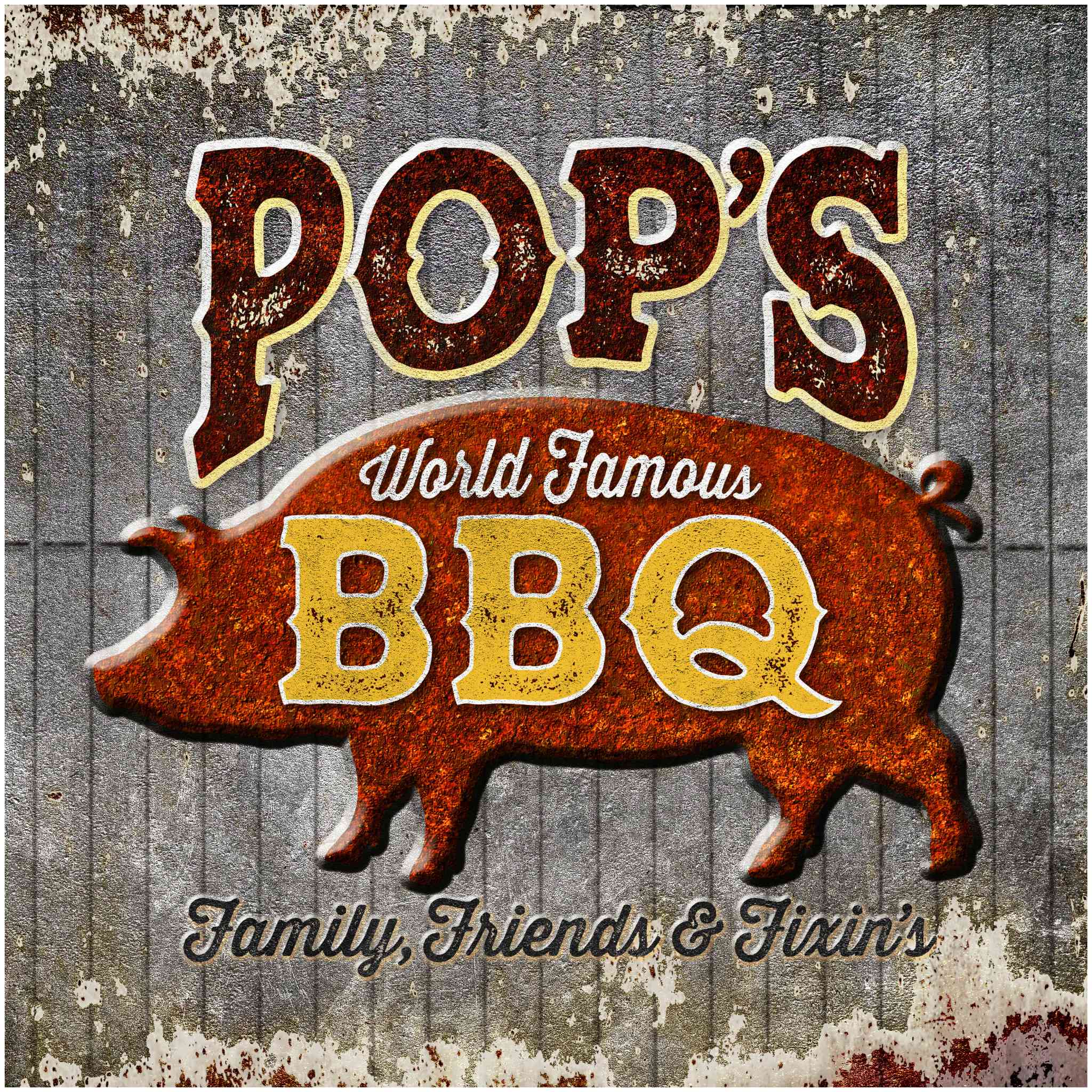 Kitchen Wall Decor - Pop's BBQ - Canvas Sign