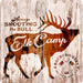 Blank example of Sunshine Corner's, customizable elk wall decor that says, "Always Shooting the bull at elk camp - Back Country - Tag 'Em & Drag 'Em".