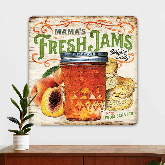 Mama's Fresh Jams - Farmhouse Kitchen Wall Decor - Metal Sign