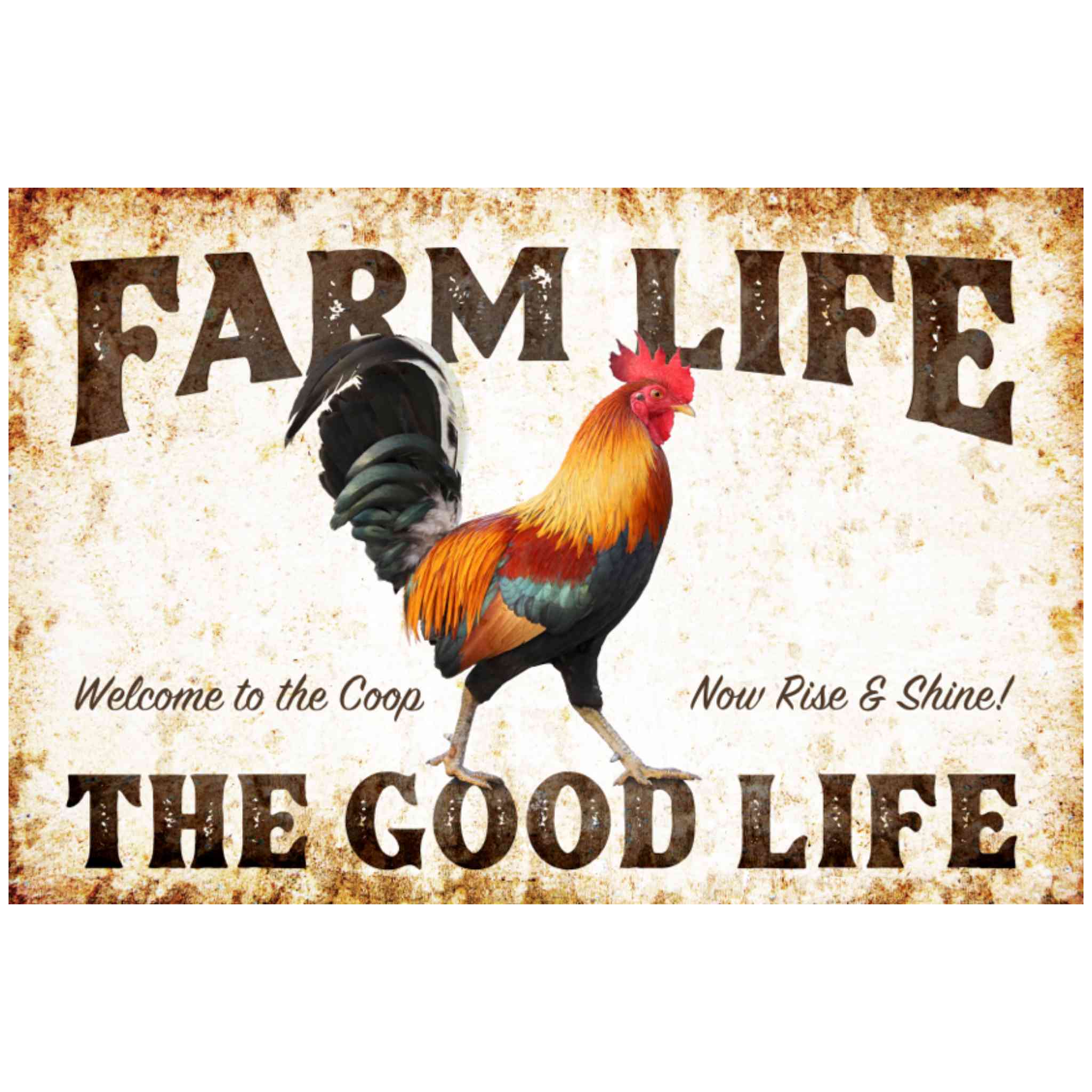 Farm Life - Rooster (Red) - Farmhouse Wall Decor - Metal Sign